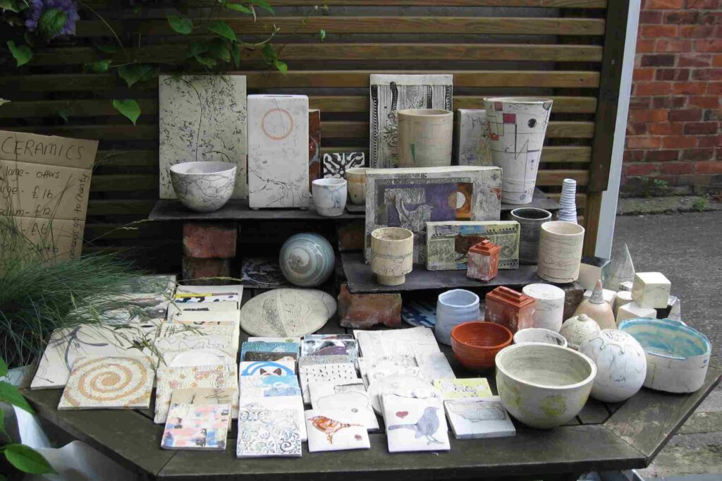 Table of pottery & cards for sale to raise money for charity Freedom from Torture